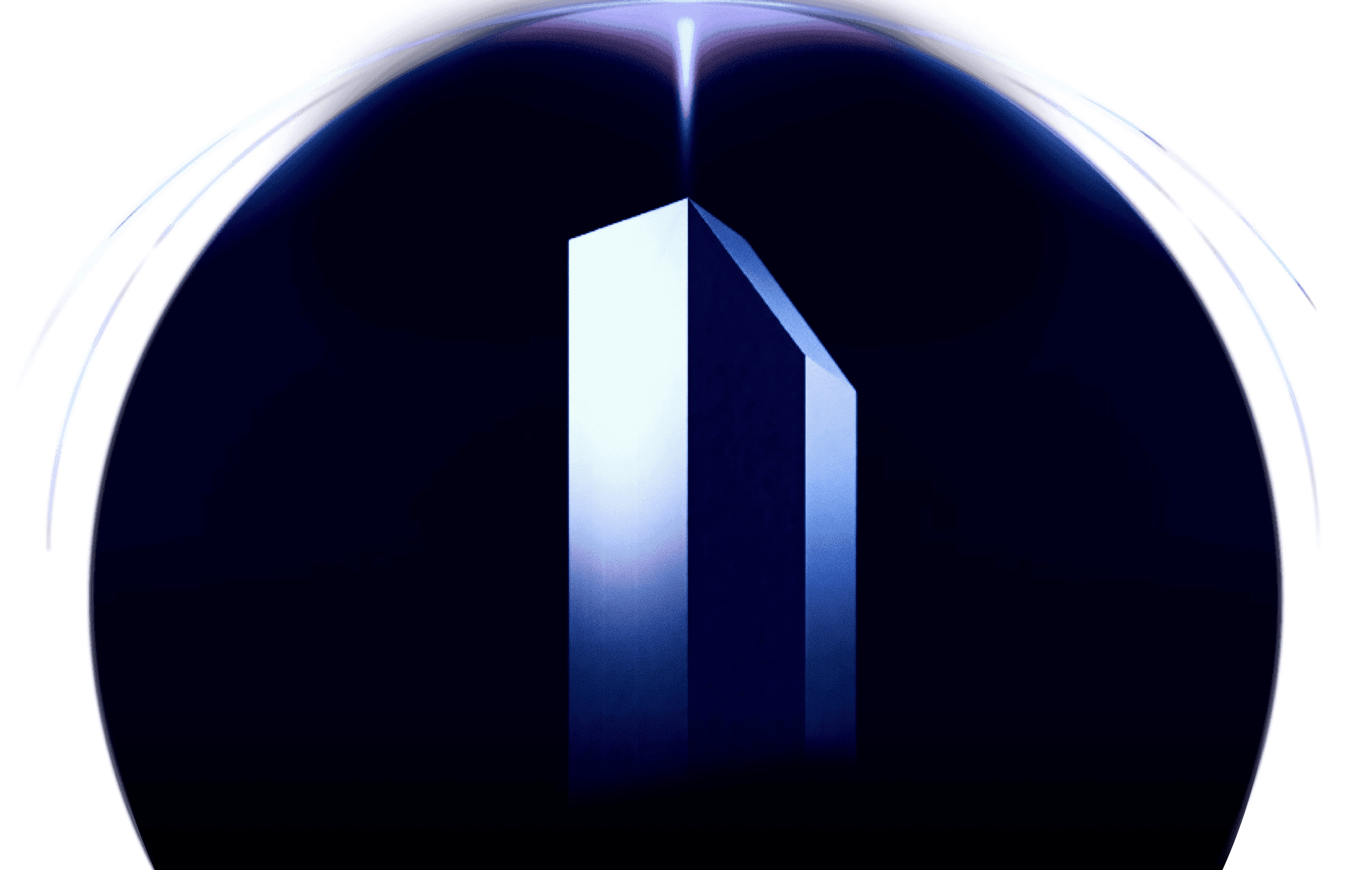 A luminous Monolythic mark inside a blue sphere